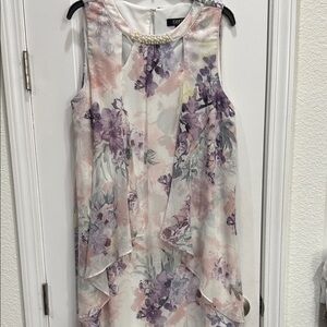 Floral Sleeveless Dress with Pearl Detail